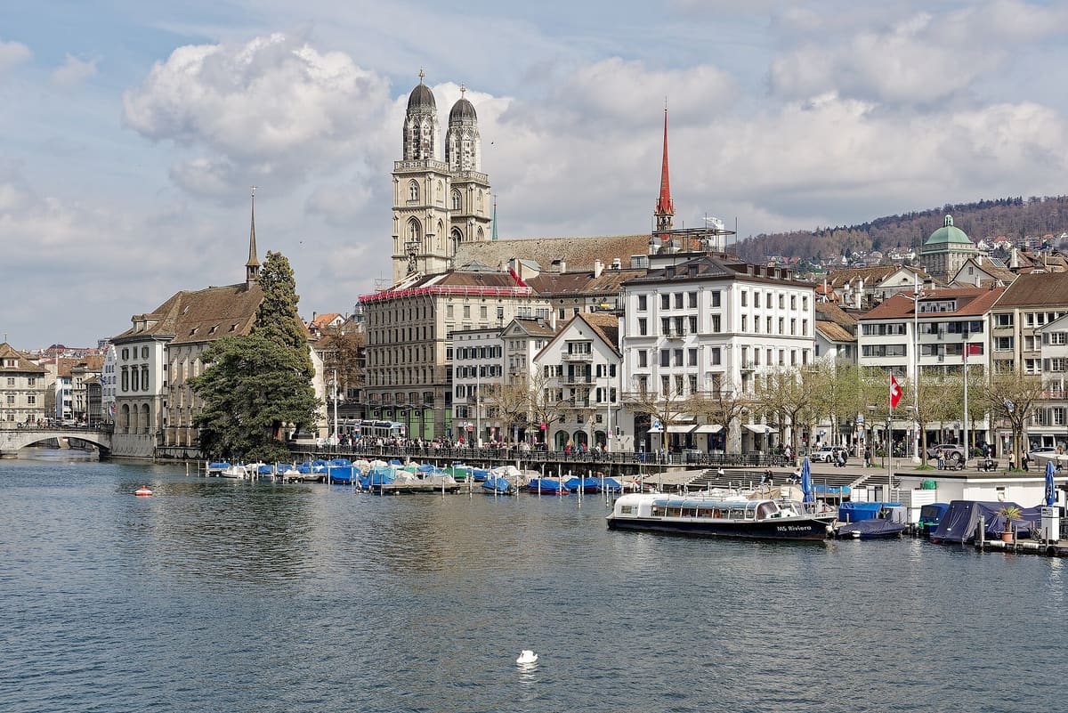 The twin towers of the Grossmünster above the Limmat in Zurich